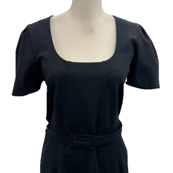 Hugo Boss Black Belted Dress Size Large Short Sleeve Scoop Neck Midi - Picture 3 of 10
